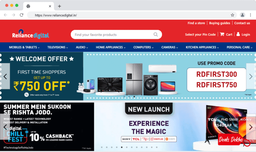Reliance Digital Website Screenshot
